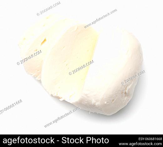Mozzarella isolated on white background. Top view