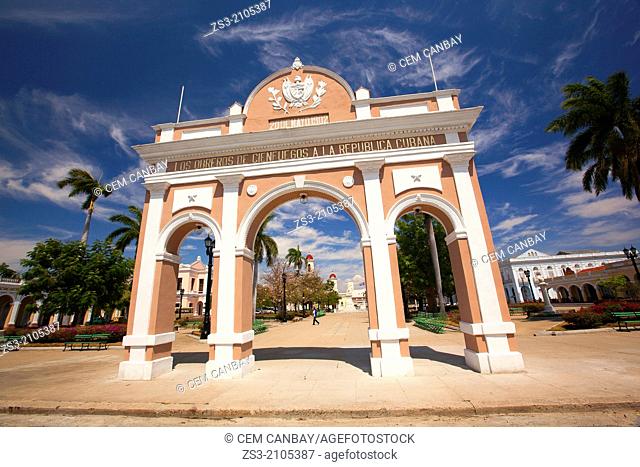 The Arc de Triumph in Jose Marti Park, Parque Jose Marti near the Goverment House, Cienfuegos, Cienfuegos Province, Cuba, West Indies, Central America