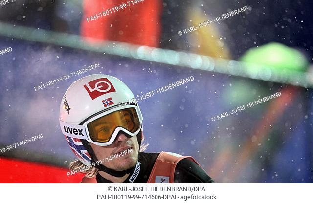 Daniel Andre Tande from Norway reacts after the second round of qualifications at the Ski Flying World Championship in Oberstdorf, Germany, 19 January 2018