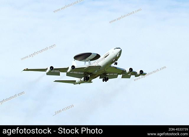 LEEUWARDEN, FRIESLAND, HOLLAND-SEPTEMBER 17: Boeing E-3 Sentry AWACS Plane makes flyby at the Airshow on september 17, 2011 at Leeuwarden Airfield
