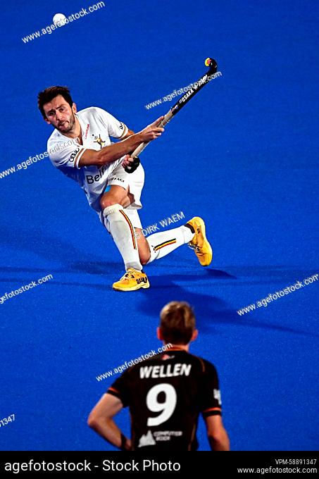 Belgium's Arthur Van Doren pictured in action during a game between Belgium's Red Lions and Germany, the final match at the 2023 Men's FIH Hockey World Cup in...
