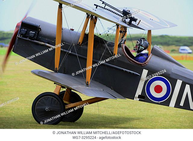 SCOTLAND Montrose -- 03 Aug 2014 -- Dr Neil Geddes in his replica SE5a biplane, used by the Royal Flying Corps in World War I as he performed an air display to...