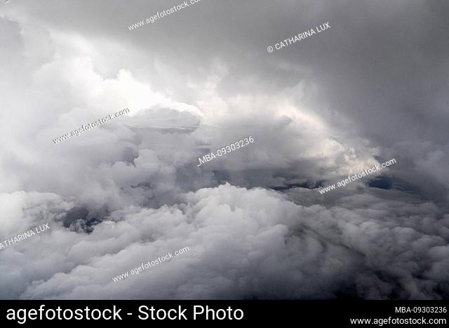 flight, aerial view, Cumulus incus, thunderclouds