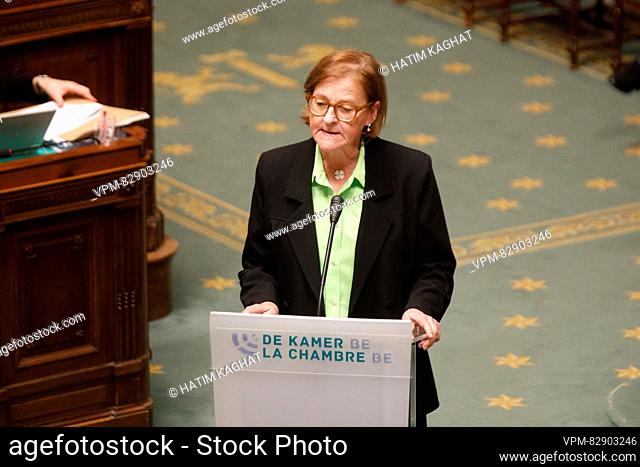 Vlaams Belang's Marijke Dillen pictured during a plenary session of the Chamber at the Federal Parliament in Brussels on Thursday 21 December 2023