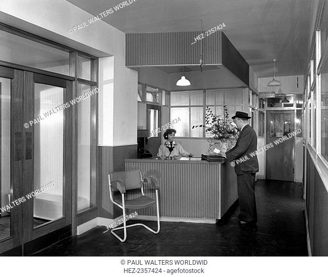 The Danish Bacon Company factory, Kilnhurst, South Yorkshire, 1957. The reception area of the Danish Bacon Company which ran a depot from its Kilnhurst site...