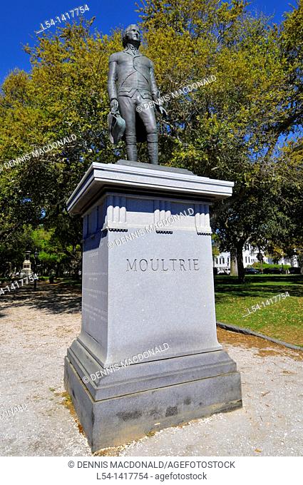 Statue of General William Moultrie at White Point Gardens Park historic Charleston South Carolina SC