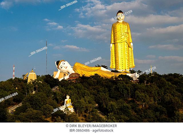 Lay Kyun Sakkya, standing Buddha, reclining Buddha, statues, Maha Bodhi Ta Htaung monastery, Monywa, Sagaing Division, Myanmar