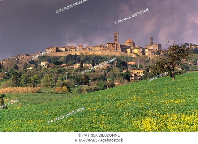 The medieval and Etruscan city of Volterra after a storm, Tuscany, Italy, Europe