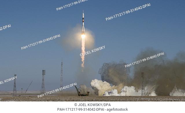 The Soyuz MS-07 rocket is launched with Expedition 54 Soyuz Commander Anton Shkaplerov of Roscosmos, flight engineer Scott Tingle of NASA