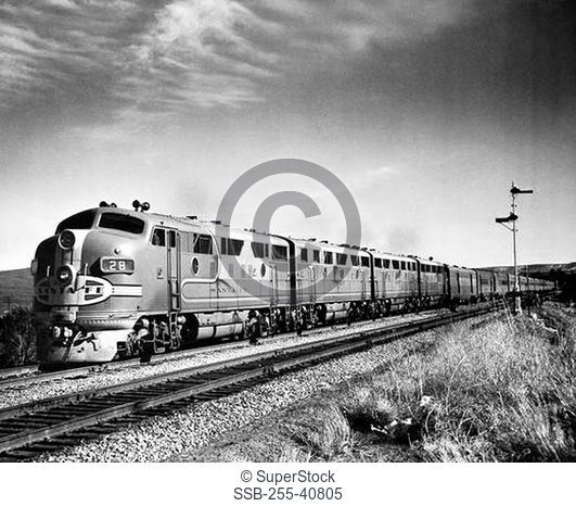 Passenger train on a railroad track, Santa Fe Super Chief