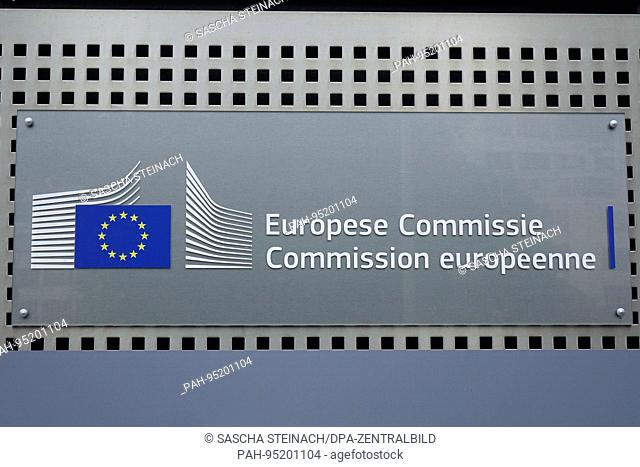 A sign featuring the EU logo at the European Commission building in the Belgian capital Brussels. 24.06.2017. The European Commission is based at the Berlaymont...