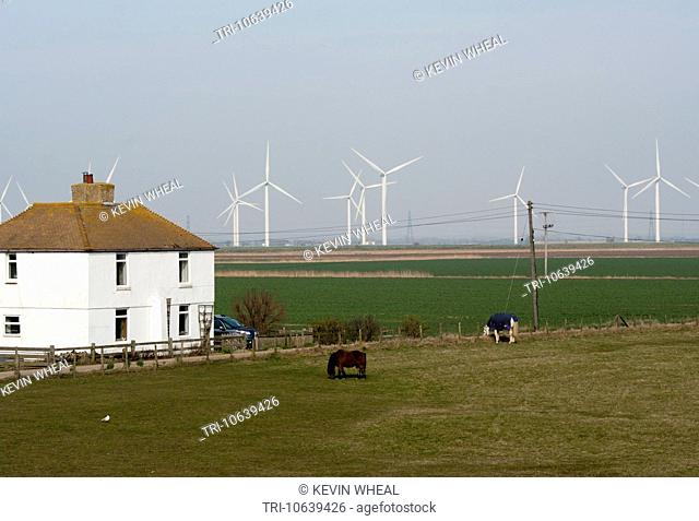 Farmhouses In The Sussex Countryside Broomhill East Sussex With Windfarm In The Distance