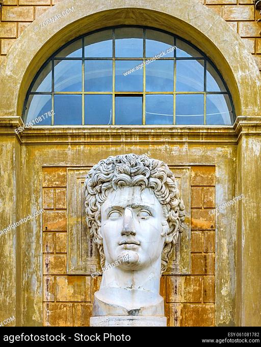 Caesar august statue located at courtyard of the pigna at vatican museum in Rome city, Italy