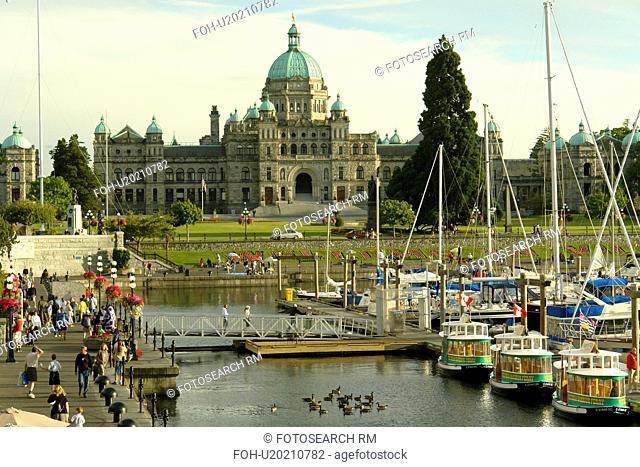 Victoria, British Columbia, Canada, Vancouver Island, Inner Harbour, Parliament Buildings, waterfront, marina