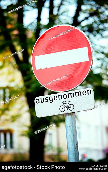Street sign for cycle path, europe, autumn time