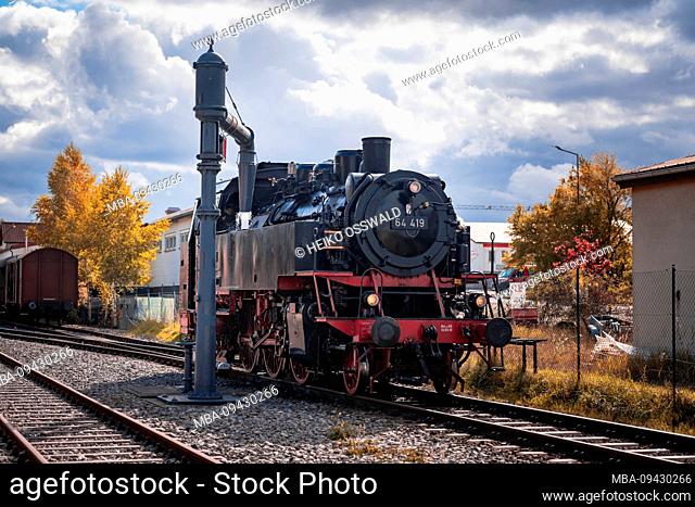 Steam locomotive, water filling, Schwäbische Waldbahn, Welzheim, Baden-Württemberg, Germany, Europe