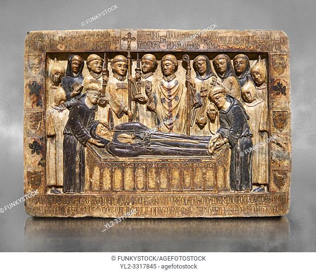 Gothic Catalan marble relief sculpture from the tomb of Margarida Cadell, died 1308, from the convent of Sant Domenee de Puigcerda, Cerdanya, Spain