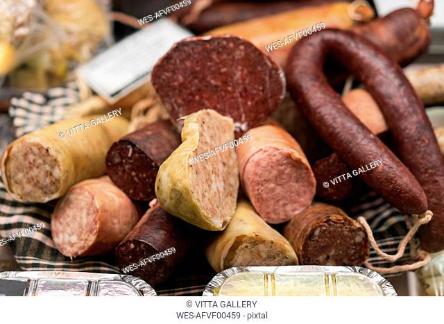 Butchery, various sorts of sausage