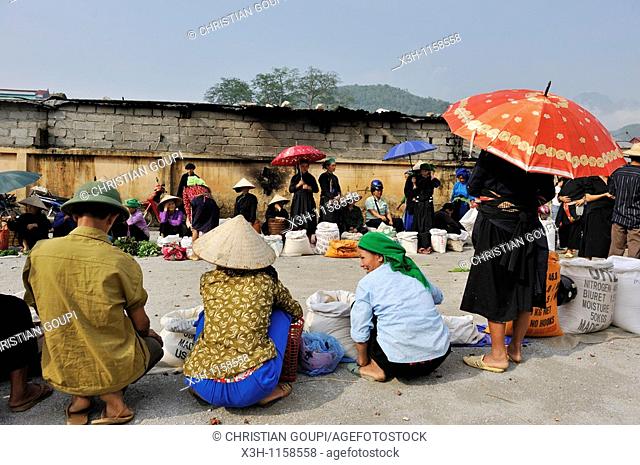 women from ethnic minority at the market of Yen Minh, Ha Giang province, Northern Vietnam, southeast asia