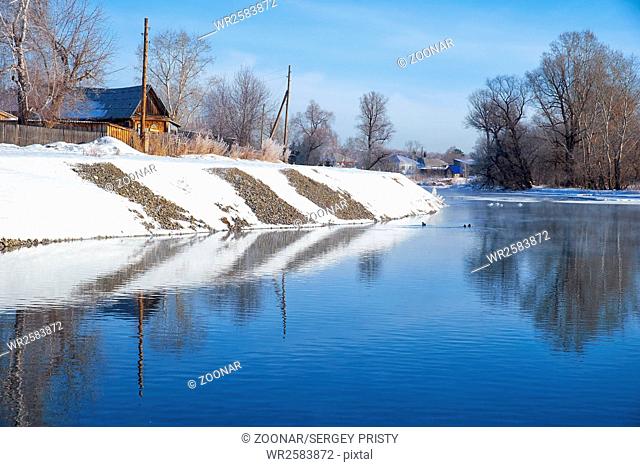 Freezing river Talitsa in winter