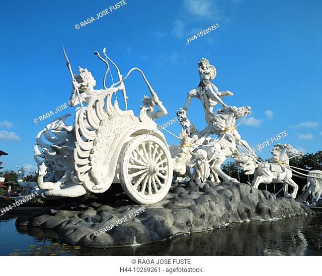 10269261, Bali, Asia, fight, battle, coach, man, Nugurah Rai airport, horses, sculpture, rider, sculpture, statue, pond, Tuban