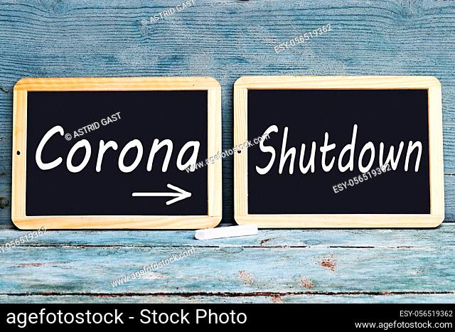 Two boards with the inscription Corona for lockdown