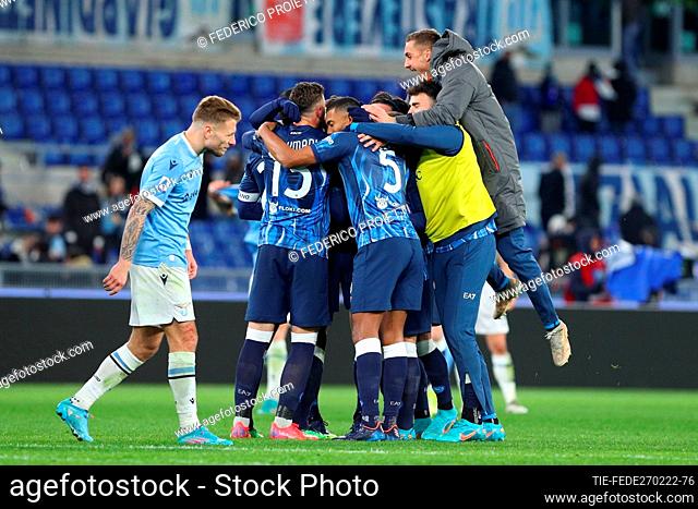 Fabian Ruiz celebrates with teammamtes (Napoli) at the end of match , Rome, ITALY-27-02-2022