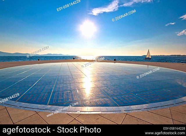 Zadar. Famous Greetings to the sun Zadar solar powered tourist installation view, Dalmatia region of Croatia
