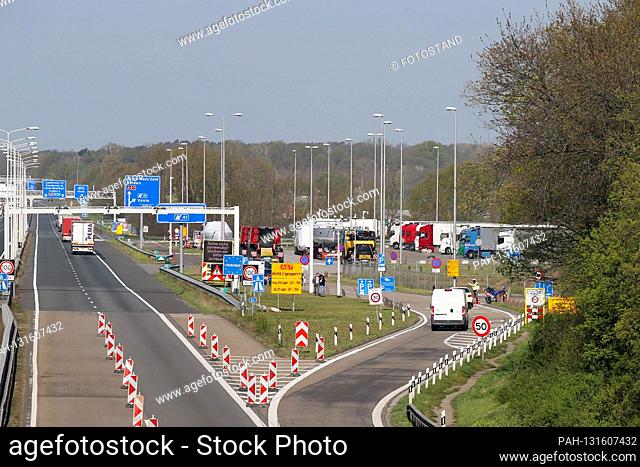 Herongen, Germany April 10th, 2020: Symbol pictures - Coronavirus - 04/10/2020 border control Netherlands A61 (Germany) / A74 (Netherlands), traffic control