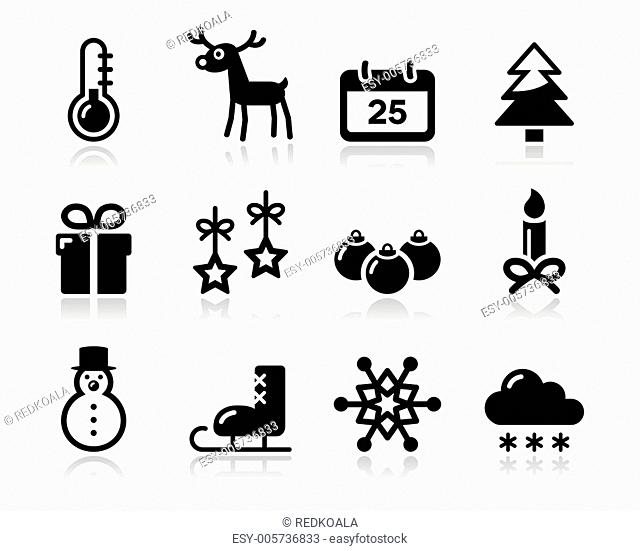 Christmas winter black icons set