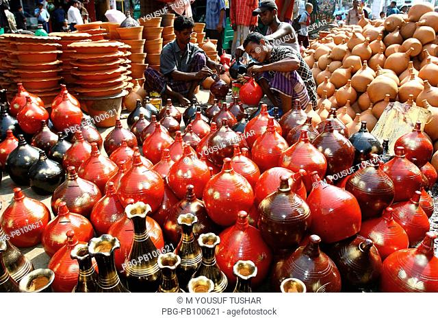 Colorful pottery are sold in the three day long Baishakhi fair or the Baishakhi mela which begins on the Bengali New Year’s Day or the Pahela Baishakh