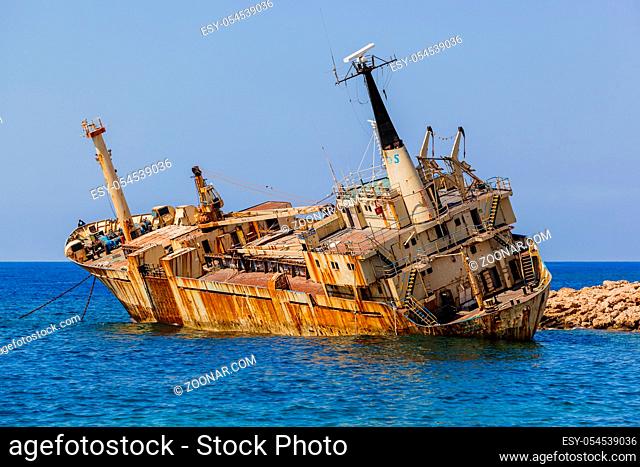Old ship wreck near coast - Paphos Cyprus - travel background