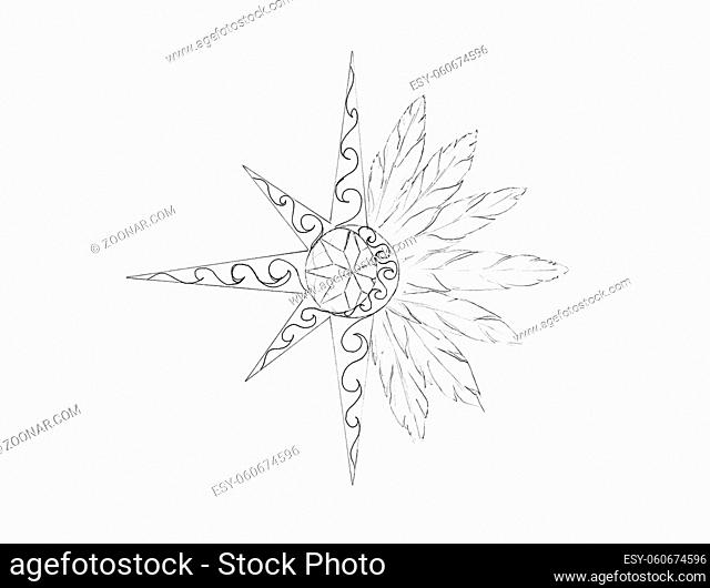 Ornamental graphic in shape of a star with feathers