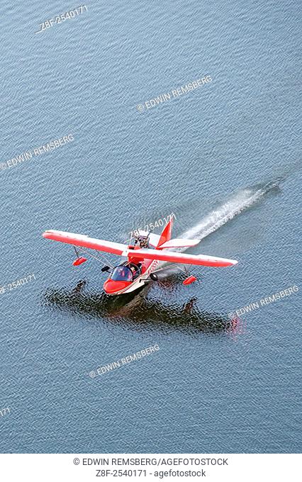 Searey, a small seaplane landing on the Chesapeake Bay, in Maryland, USA