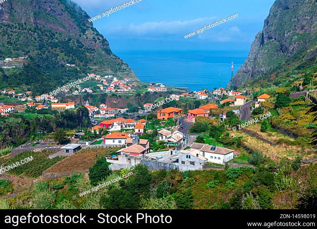 Sao Vicente; Madeira; Portugal - October 31; 2019: The fragment view of Sao Vicente village from mountain
