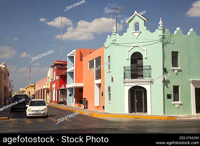View to the colonial buildings at the historic center, Merida, Riviera Maya, Yucatan State, Mexico, Central America