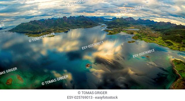 Aerial panorama of Vesteralen islands in Norway, popular tourist destination