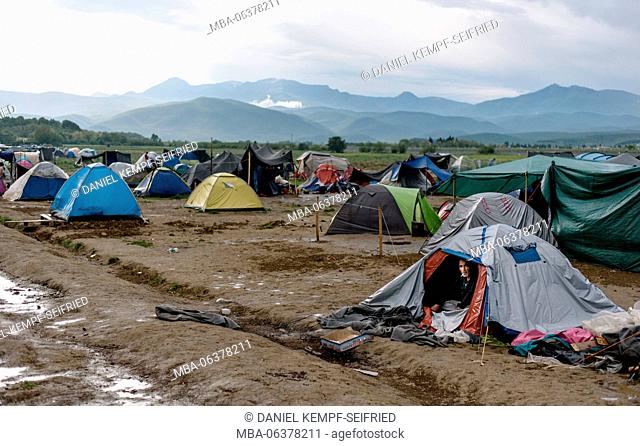 refugee camp in Idomeni in Greece at the frontier to Macedonia, April, 2016