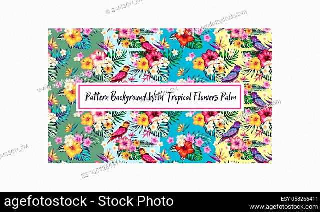 vector beautiful seamless vector floral pattern spring summer background with tropical flowers palm