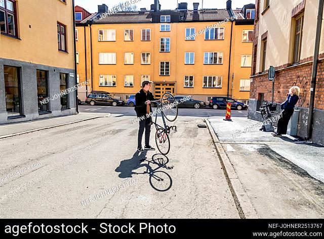View of cyclist on street
