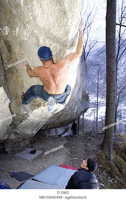 Toni Lamprecht, pro-climbers, personality-rights heed! Rocks, climbers, difficulty, man, support, upholstery, series, people, men, two, sport, Klettersport