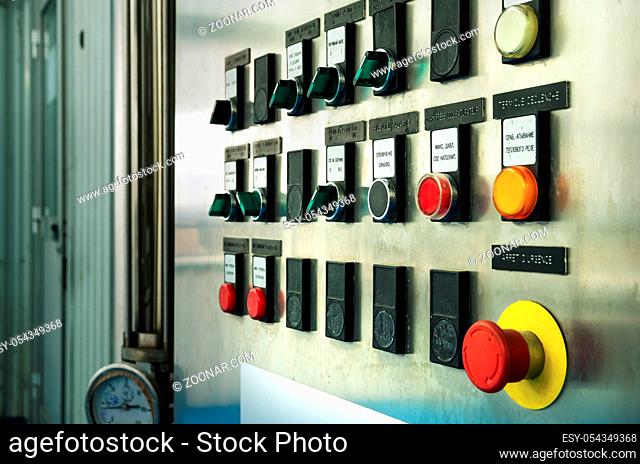 Modern industrial control panel. Mineral water management