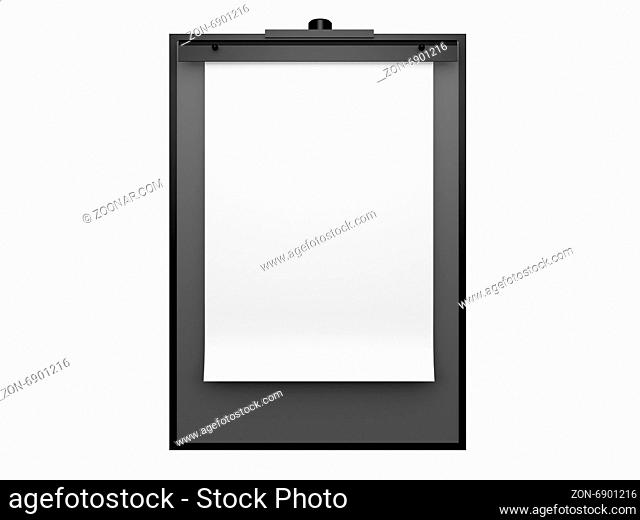White blank paper sheet on holder, isolated on white background