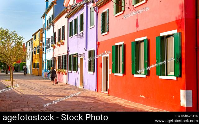 Venice, Italy - October 29, 2016: Very beautiful multi-colored houses on the island Burano, Venice, Italy