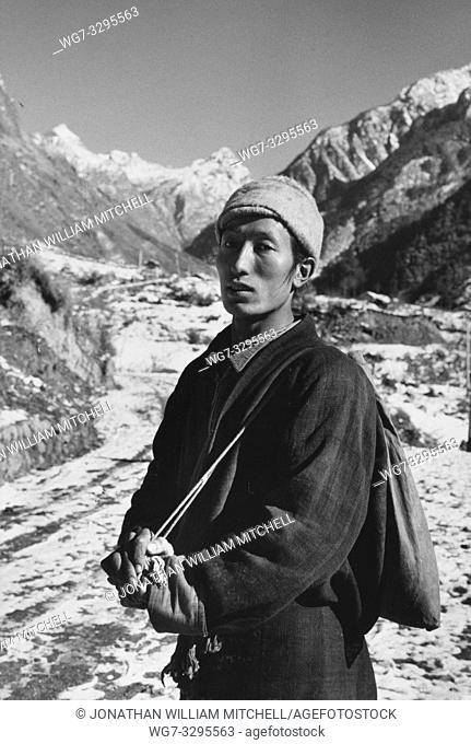 INDIA Sikkim -- circa 1965-1971 -- Portrait of a villager of northern Sikkim India -- Picture by Alice S Candell/Atlas Photo Archive