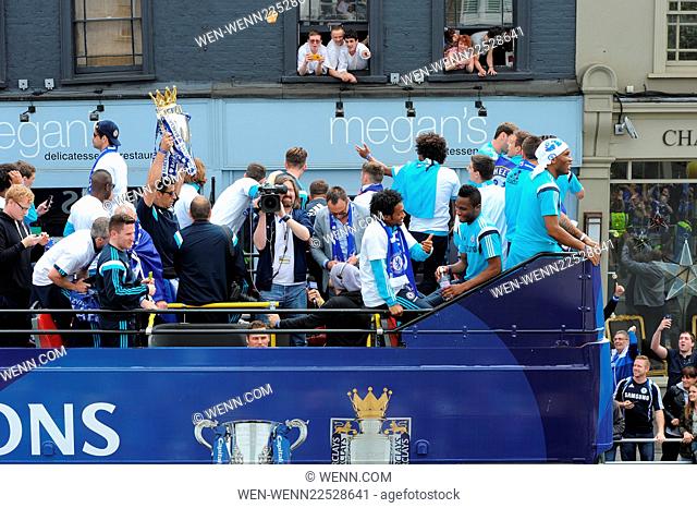 Chelsea Football Club players and staff take a victory parade on an open top bus after winning the Premier League Featuring: Didier Drogba, John Terry