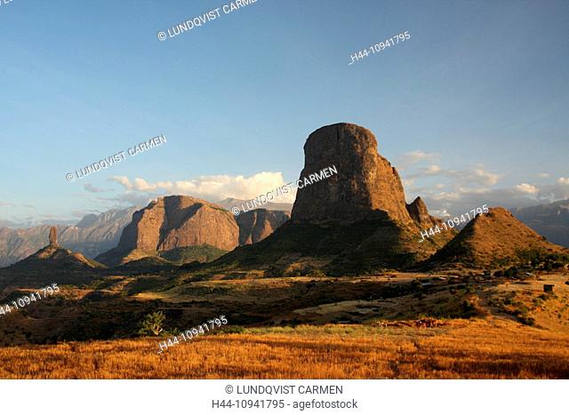 Ethiopia, Africa, Simien, Simien Mountains, National Park, landscape, mountain, mountain range, highlands, World Heritage Site, Mulit, evening, evening light
