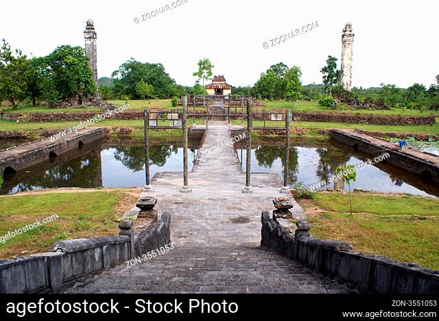 Ponds, towers and damb in the royal tomb complex near Hue, Vietnam