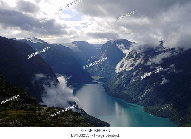 Lake Lovatnet and glacier tongues Bodalsbreen and Kjenndalsbreen, Norway, Jotunheimen National Park, Jotunheimen National Park