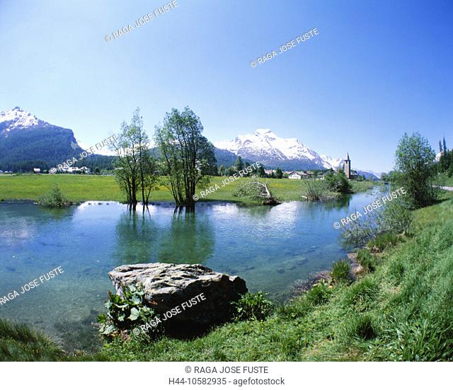 10582935, mountains, village, Engadine, river, flow, Graubünden, Grisons, Switzerland, Europe, scenery, Alps, Oberengadin, Sil
